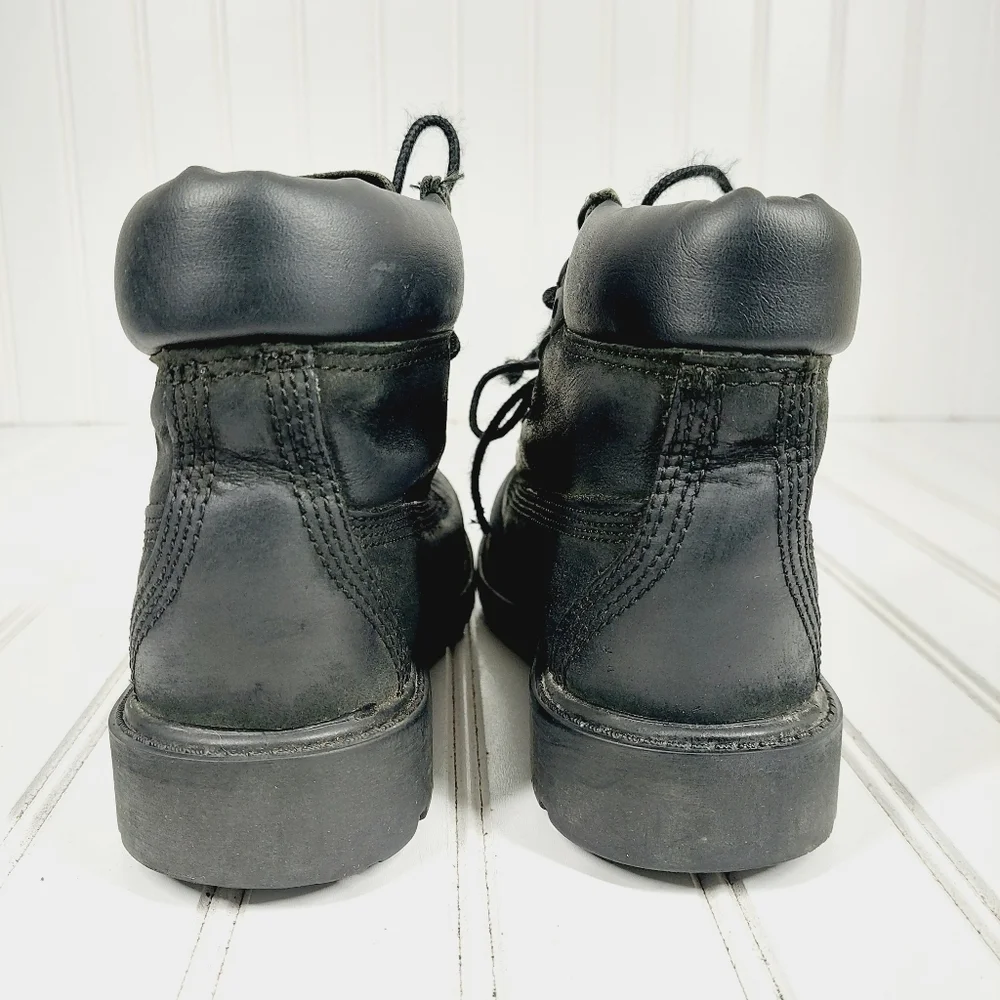 Timberland '6' Classic Black Leather Lace Up Kids Winter Boots A384